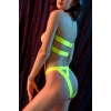 Kadın Fantazi Seksi Neon Sarı Bant Detaylı İç Giyim Takımı, Fetiş Tarz İki Parça Transparan Set