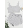 Kadın Gri Askılı Crop Top Ve Şortlu Gecelik Takım H110559