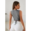 Kadın Gri Çapraz Bağlamalı Crop Top Büstiyer
