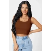 Kadın Kahverengi Kare Yaka Crop Top Bluz