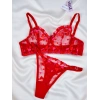 Kadın  Kalpli Kırmızı Dantelli Balenli  Sütyen Külot Takım