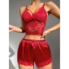 Kadın Kırmızı Dantel Detaylı Şortlu Takım Saten Gecelik 2293