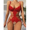 Kadın Kırmızı Özel Bölgesi Açık Dantelli Jartiyer Kostüm 2256