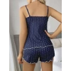 Kadın Lacivert Dantel Detaylı Beyaz Noktalı Şortlu Gecelik Pijama Takımı 5049