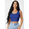 Kadın Lacivert Kare Yaka Crop Top Bluz