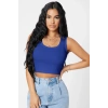 Kadın Lacivert Kare Yaka Crop Top Bluz