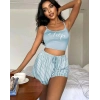 Kadın Mavi Çizgili Desenli Askılı Şortlu Pijama Takım 5001