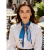 Kadın Mavi Çizgili ve Kedi Desenli Fular – Gömlek, Blazer ve Çanta İçin Uygun– Hediye Alternatifi