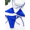 Kadın Mavi Yandan Bağlamalı Tangalı Üçgen Bikini Mayo Takımı