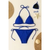 Kadın Mavi Yandan Ve Boyundan Bağlamalı Bikini Mayo Takımı