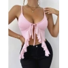Kadın Pembe Crop Askılı Önden Bağlama Fırfır detaylı 5090