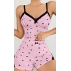 Kadın Pembe Kalp Desenli Askılı Şortlu Pijama Takım 6647