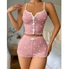 Kadın Pembe Kalpli Askılı Şortlu Pijama Takım 6654
