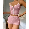 Kadın Pembe Kalpli Askılı Şortlu Pijama Takım 6654