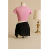 Kadın Pembe Yarım Kol Crop Ve Siyah Pareo 2li Set