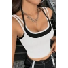 Kadın Siyah Beyaz Çift Renk Çapraz Askılı Crop Top Bluz