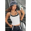 Kadın Siyah Beyaz Çift Renk Çapraz Askılı Crop Top Bluz