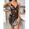 Kadın Siyah dantel Detaylı Leopar saten Gecelik 2223