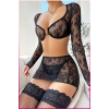 Kadın Siyah Dantel Yelekli, Kol Bantlı, Göğüs Balenli Fantazi Kostüm
