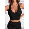 Kadın Siyah Derin Göğüs Dekolteli Şık Crop Top Bluz