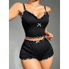 Kadın Siyah Fitilli Askılı Şortlu Pijama Takım 5042