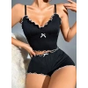 Kadın Siyah Fitilli Askılı Şortlu Pijama Takım 6659
