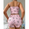 Kadın Siyah  Fiyonklu Şortlu Takım Mini Pembe Rahat