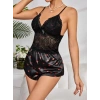 Kadın Siyah Kırmızı Kalp Desenli Saten Şort Pijama Takımı 2232