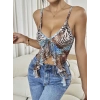 Kadın Siyah Leopar desenli Crop Askılı Önden Bağlama Fırfır detaylı 5091