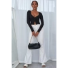 Kadın Siyah Uzun Kollu Düğmeli Göğüs Ve Göbek Dekolteli Crop Top Bluz