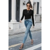 Kadın Siyah Uzun Kollu Fit Basic Crop Top Bluz