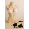 Kadın Siyah Ve Beyaz Minimal Kesim Üçgen Bikini Üstü