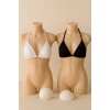 Kadın Siyah Ve Beyaz Minimal Kesim Üçgen Bikini Üstü