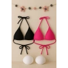 Kadın Siyah Ve Fuşya Minimal Kesim Üçgen Bikini Üstü