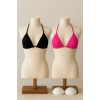 Kadın Siyah Ve Fuşya Minimal Kesim Üçgen Bikini Üstü