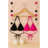 Kadın Siyah Ve Fuşya Minimal Kesim Üçgen Bikini Üstü