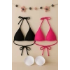 Kadın Siyah Ve Fuşya Minimal Kesim Üçgen Bikini Üstü