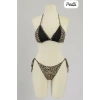Kadın Siyah Ve Leopar Detaylı Yandan Bağlamalı Bikini Takımı