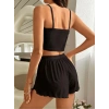 Kadın Siyah Yandan Yırtmaçlı Askılı Şortlu Pijama Takım 5041