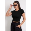 Kadın Siyah Yuvarlak Yaka Yarım Kol Crop Top Bluz