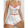 Kadın Vişne Desenli Dantel Askılı Şortlu Pijama Takımı 5193