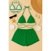 Kadın Yeşil Şortlu Belden Ve Boyundan Bağlamalı Bikini Takımı