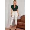 Kadın Yeşil Yarım Fermuarlı Ve Kısa Kollu Crop Top Bluz