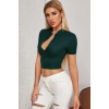 Kadın Yeşil Yarım Fermuarlı Ve Kısa Kollu Crop Top Bluz