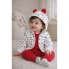 Kalp Desenli Kulaklı 3 Lü Kız Bebek Takımı