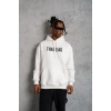 Kanguru Cep Baskılı Kapüşonlu Sweatshirt - Beyaz -