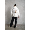 Kapşonlu Sweatshirt – Oversize “Other Lives” Ön  Arka Baskılı,- Beyaz -