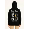 Kapşonlu Sweatshirt – Oversize“Other Lives” Ön  Arka Baskılı, Siyah -