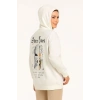 Kapşonlu Sweatshirt – Oversize Üç İplik Şardonlu Hoodie, “Other Lives” Ön  Arka Baskılı, Kanguru Cepli, Kışlık Rahat Günlük Stil - Beyaz -