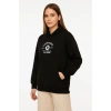 Kapşonlu SweatshirtOversize Fit, Ön  Arka Baskılı, Siyah -